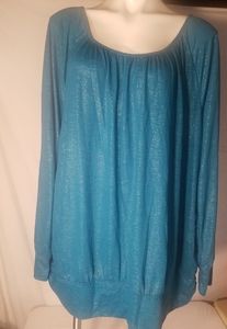 Lane Bryant Top 22/24 Plus Size Womens Long Sleeve Teal Shimmer Stretch